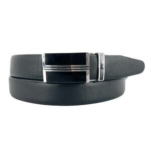 Ratchet buckle black leather belt
